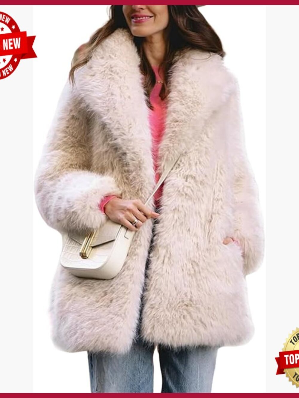 Faux Fur Coat Long Fluffy Shaggy Jacket Lapel Winter Furry Coats Fuzzy Outerwear